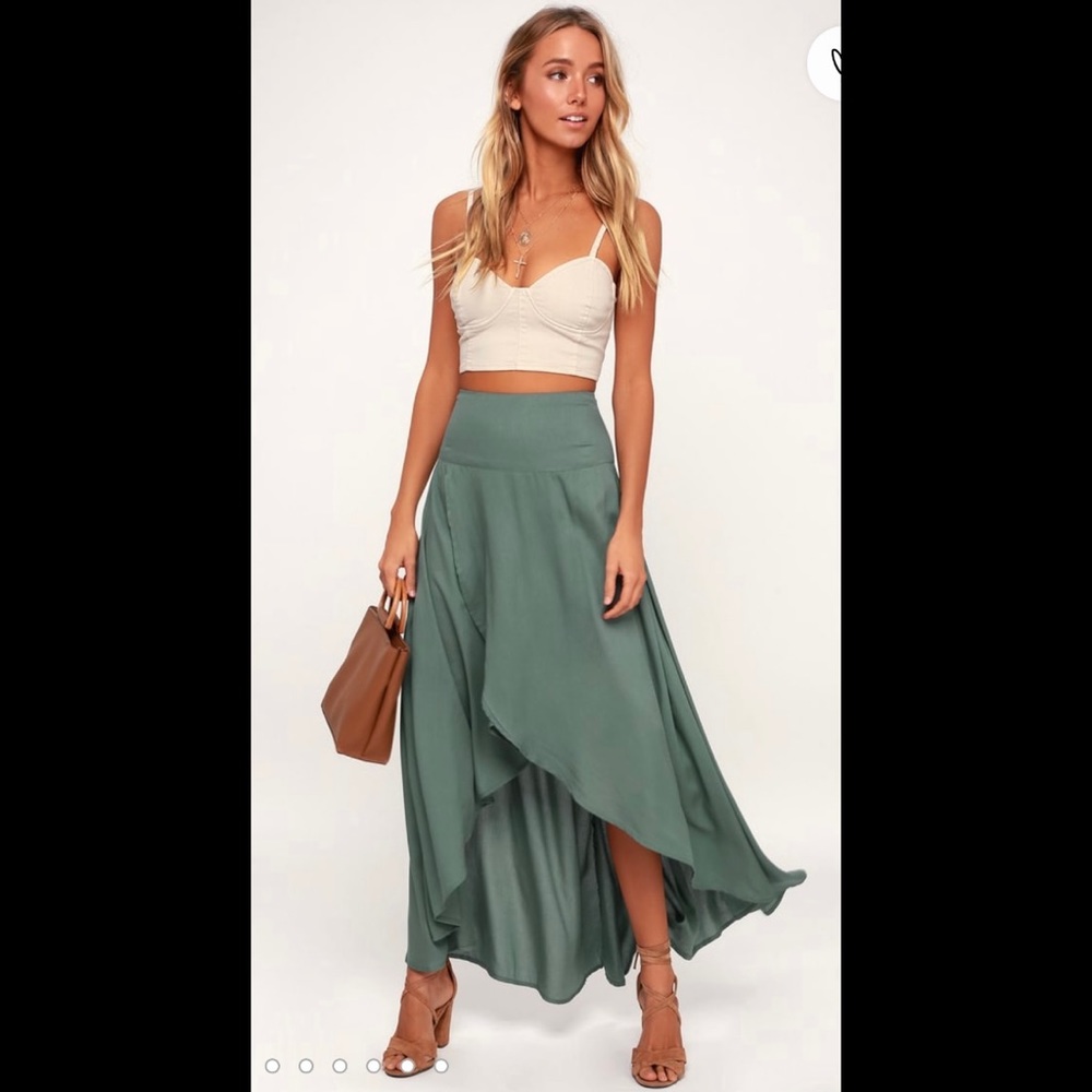 Ambrosio Dark Sage Green High-Low Maxi Skirt